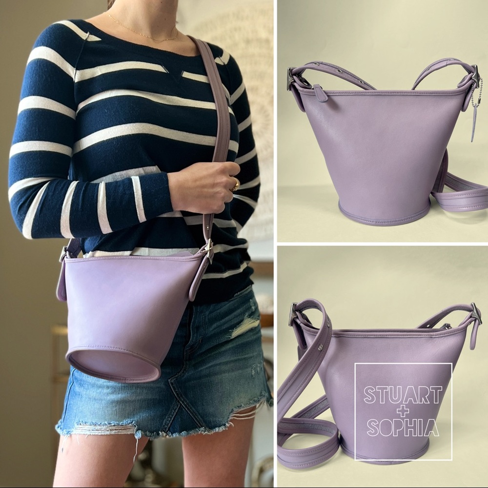 Vintage 90s Y2K Coach Maggie Duffle Bag Small Violet Purple Leather Bucket